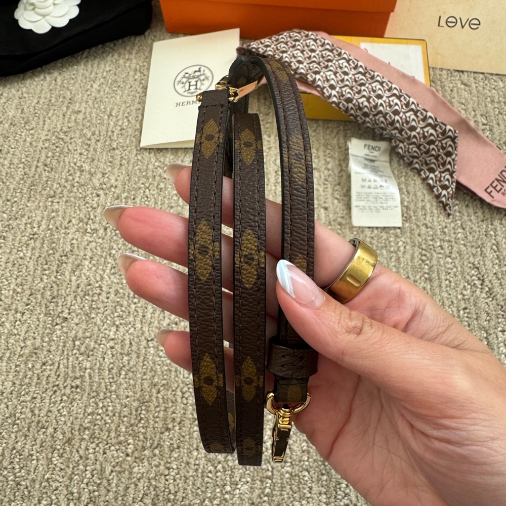 Louis Vuitton Brown Monogram Leather Strap with Gold Hardware